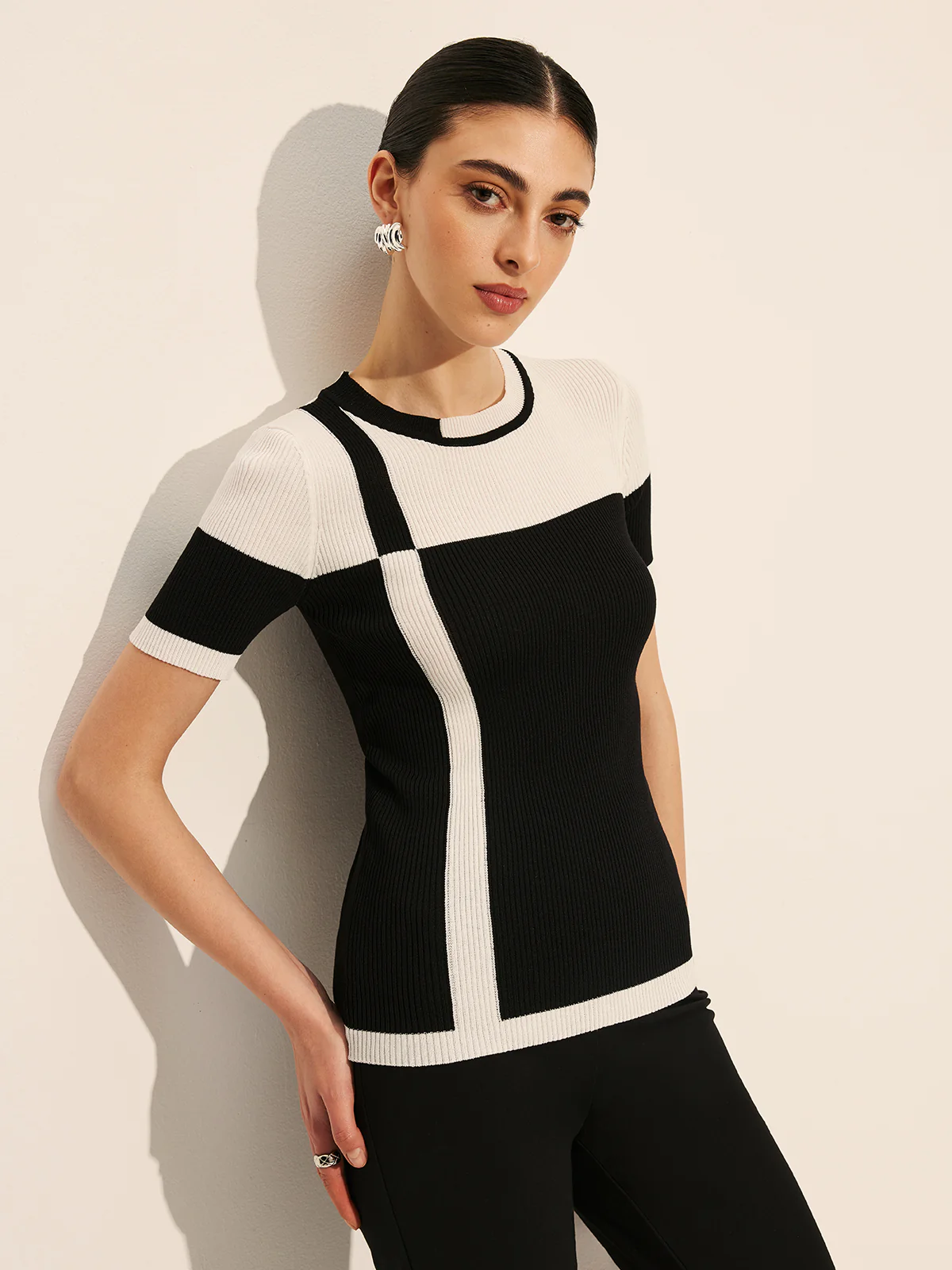 Color Block Ribbed Knit Top - Takermore