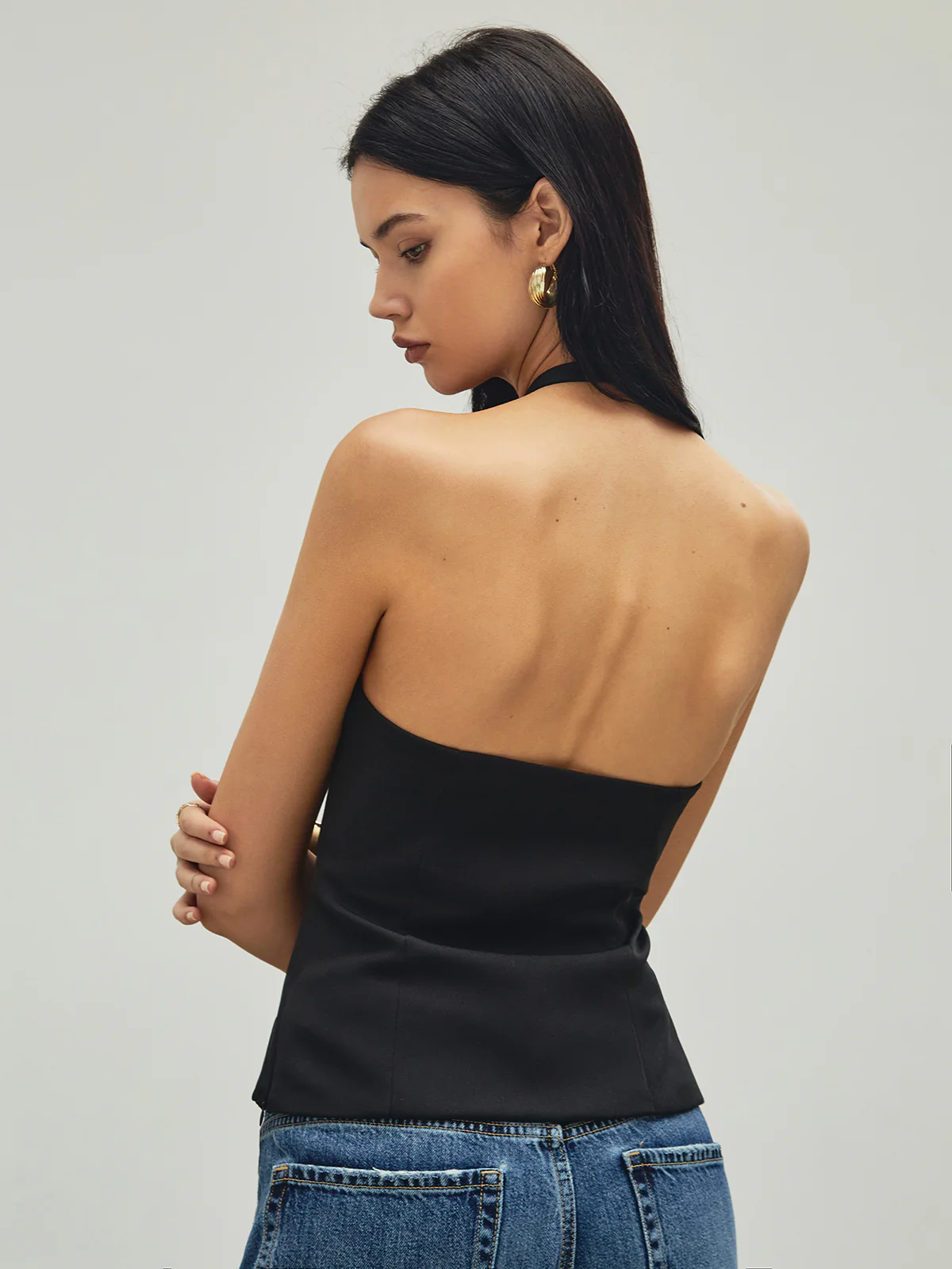 Rhinestone Bow Decor Halter Tank Top - Takermore