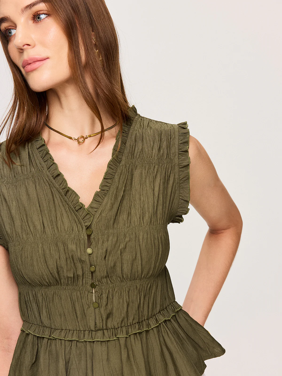 Ruffled V-Neck Peplum Top - Takermore