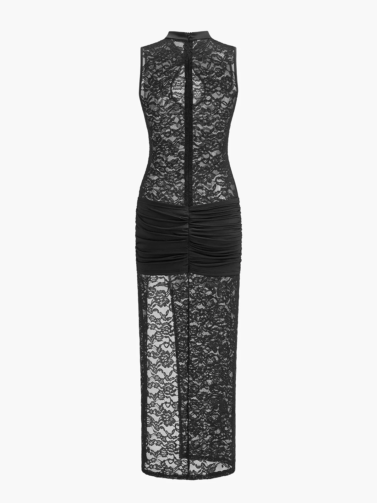 Sheer Lace Keyhole Cut-Out Dress With Ruched Design - Takermore