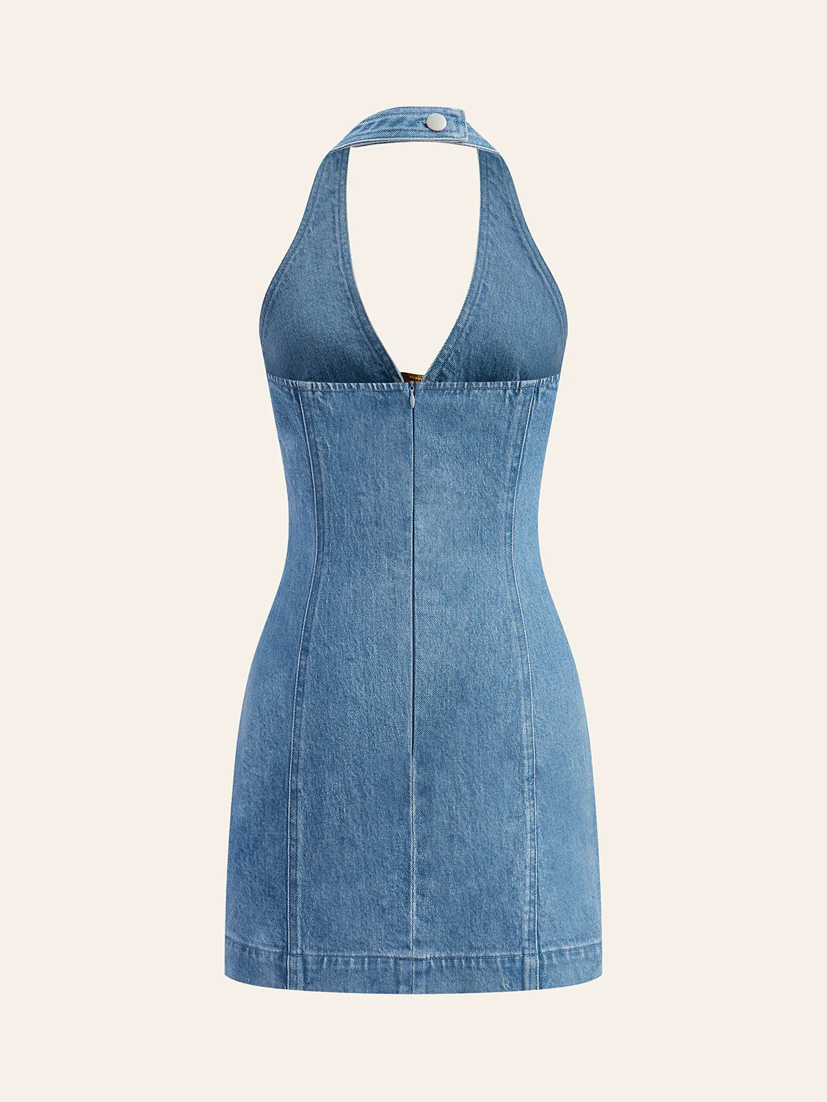 Halter Neck Buckle Detail Denim Dress - Takermore