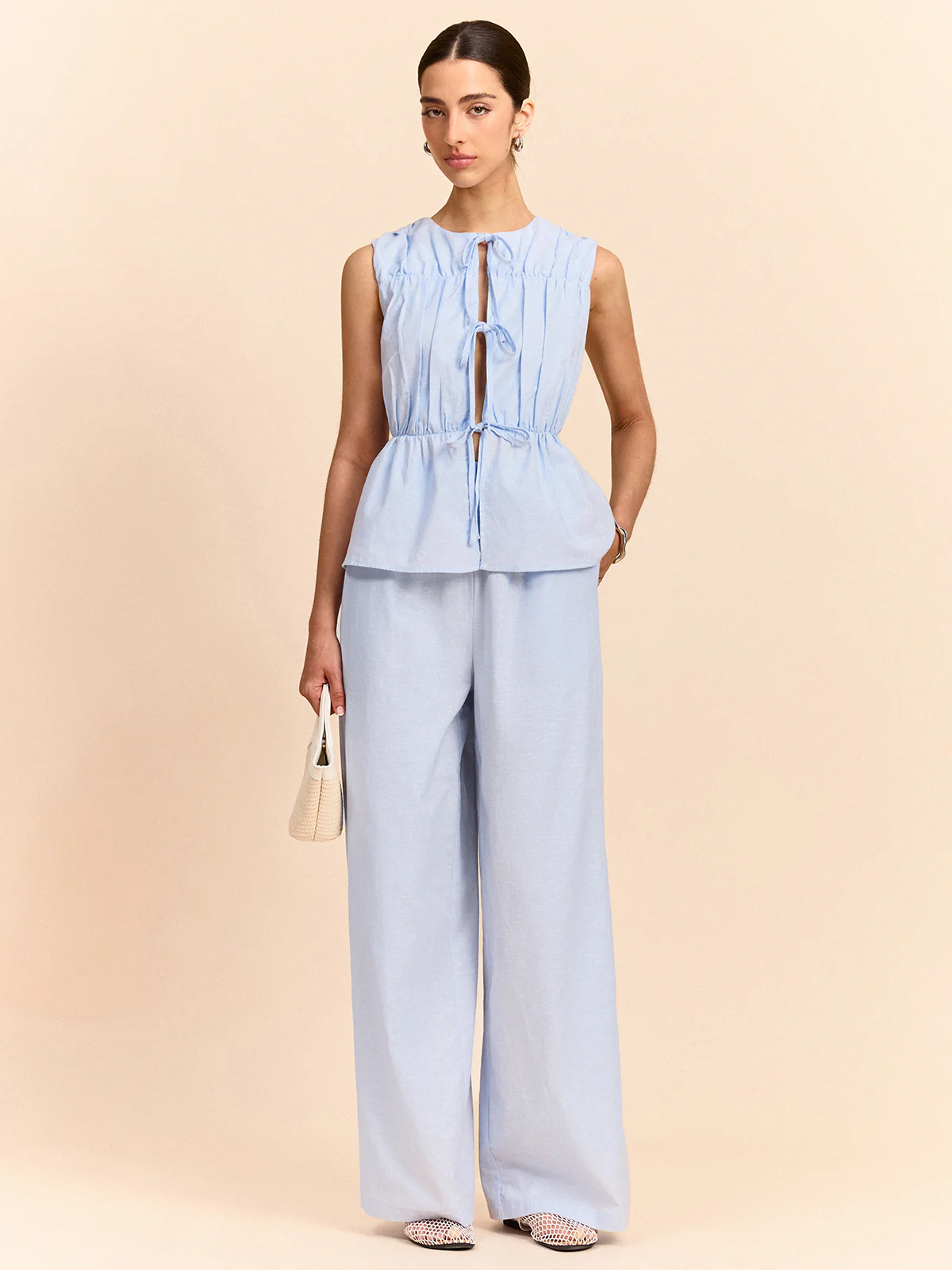 Tie-Front Linen & Cotton Pants Set - Takermore