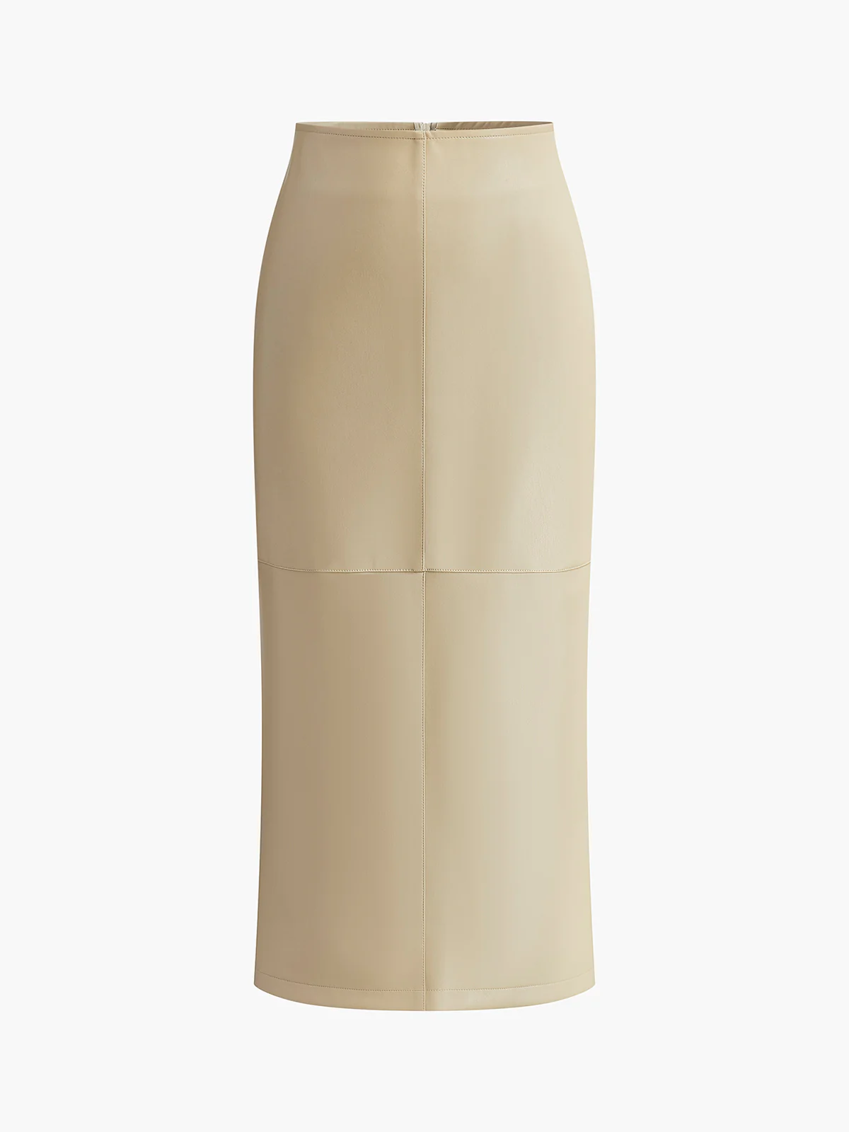 Faux Leather Piping Sit Midi Skirt - Takermore