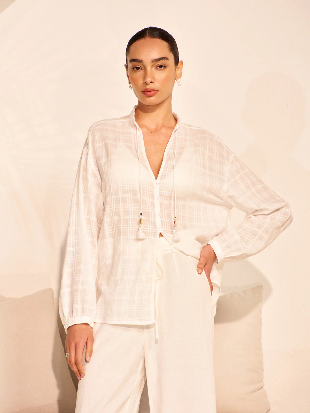 Semi-Sheer Tassel Tie Shirt - Takermore