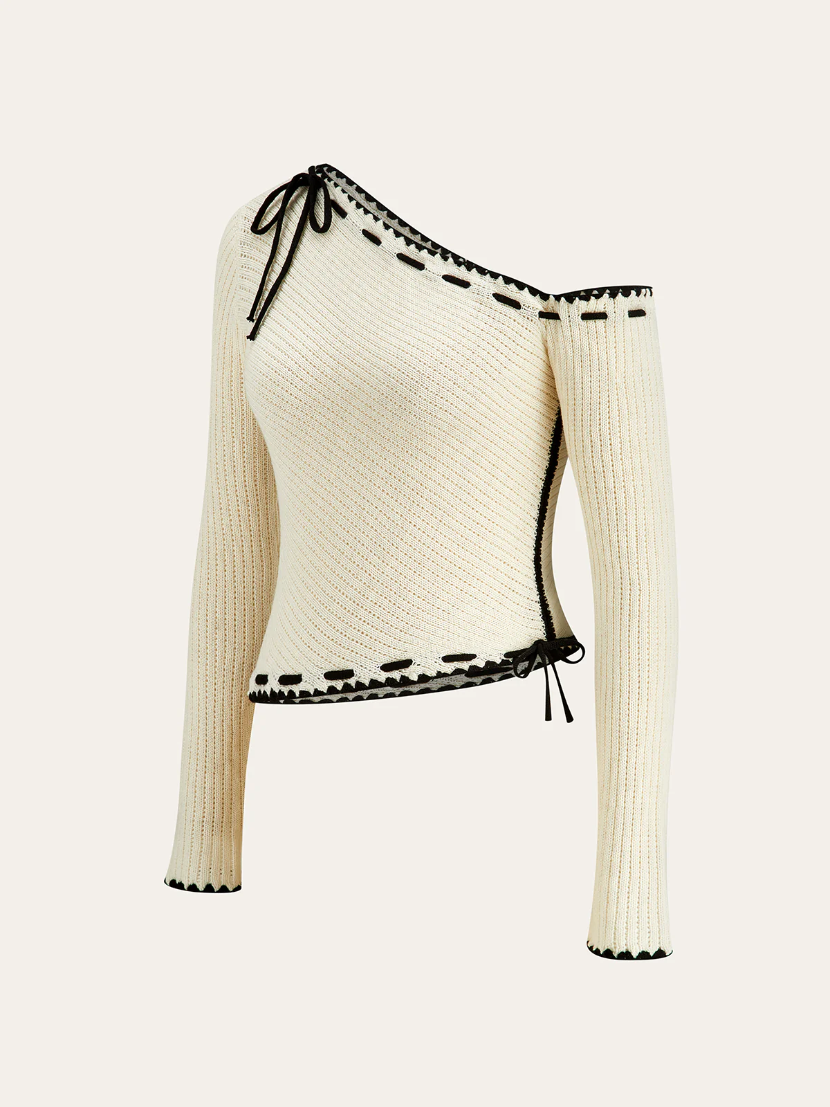 One-Shoulder Knit Top with Bow Detail - Takermore