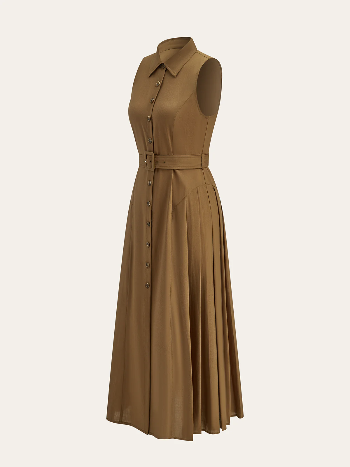 Belted Button Sleeveless Maxi Dress - Takermore