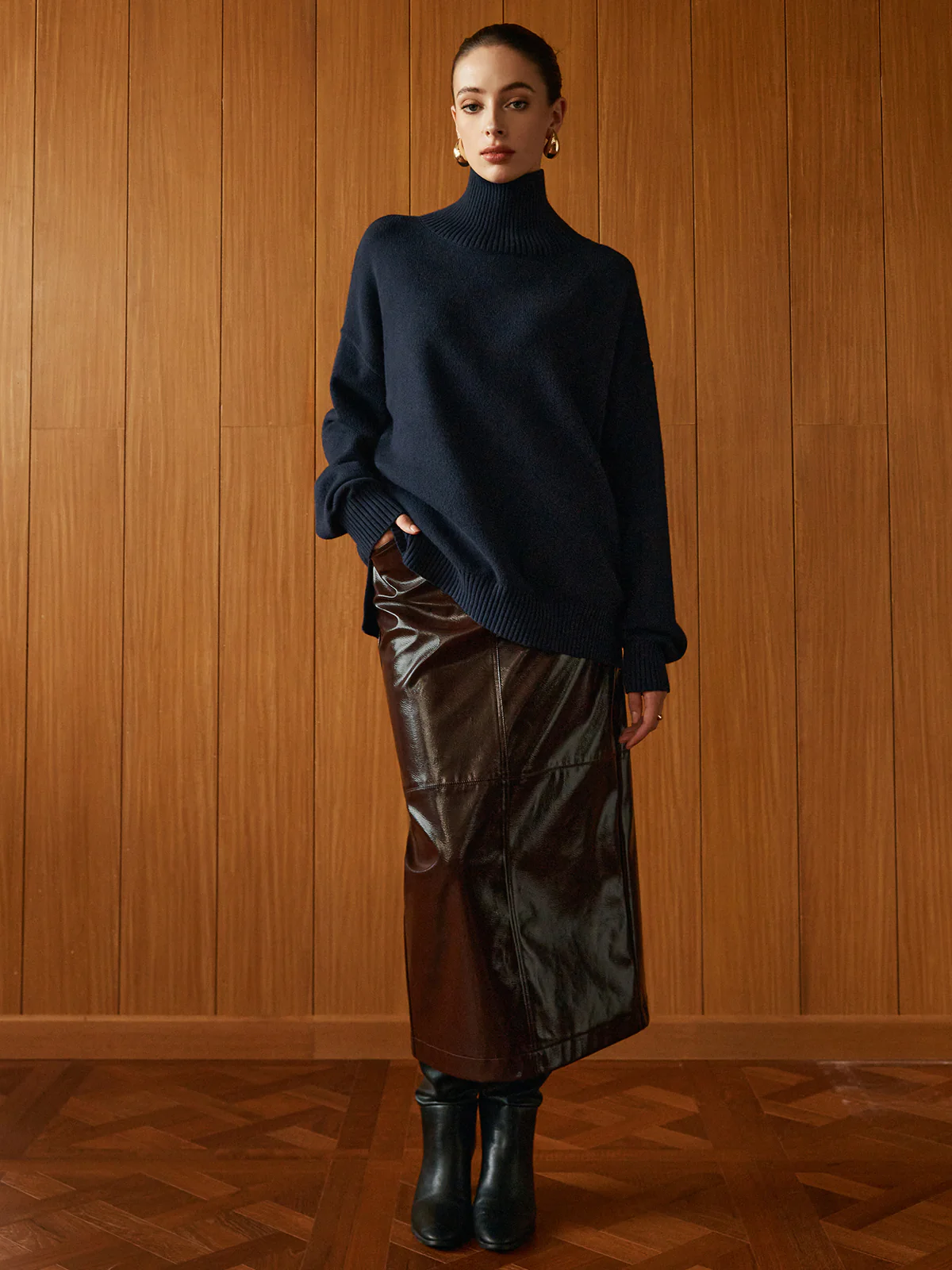 Pocket Split Faux Leather Skirt - Takermore