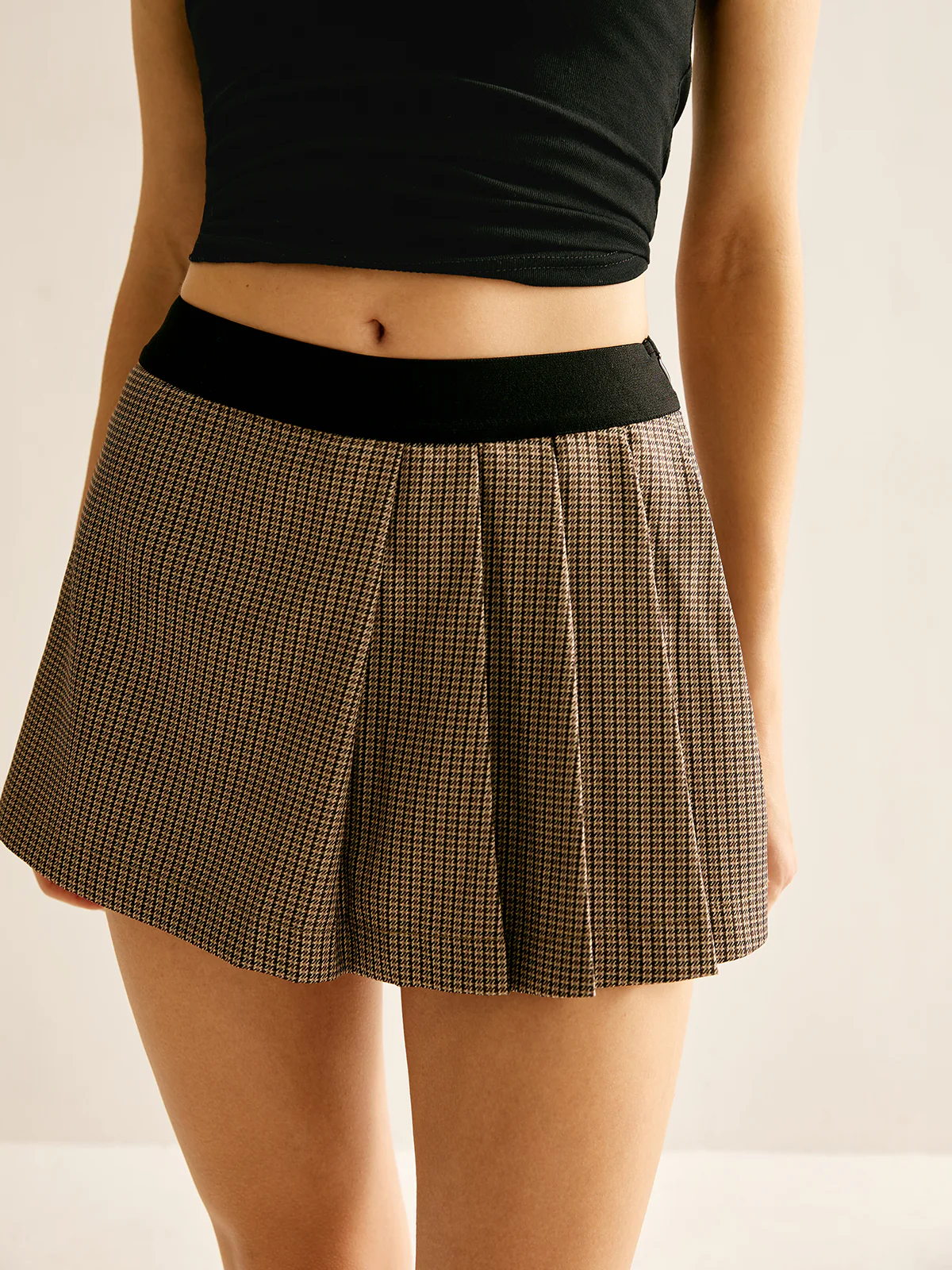 Patchwork Plaid Pleated Shorts - Takermore