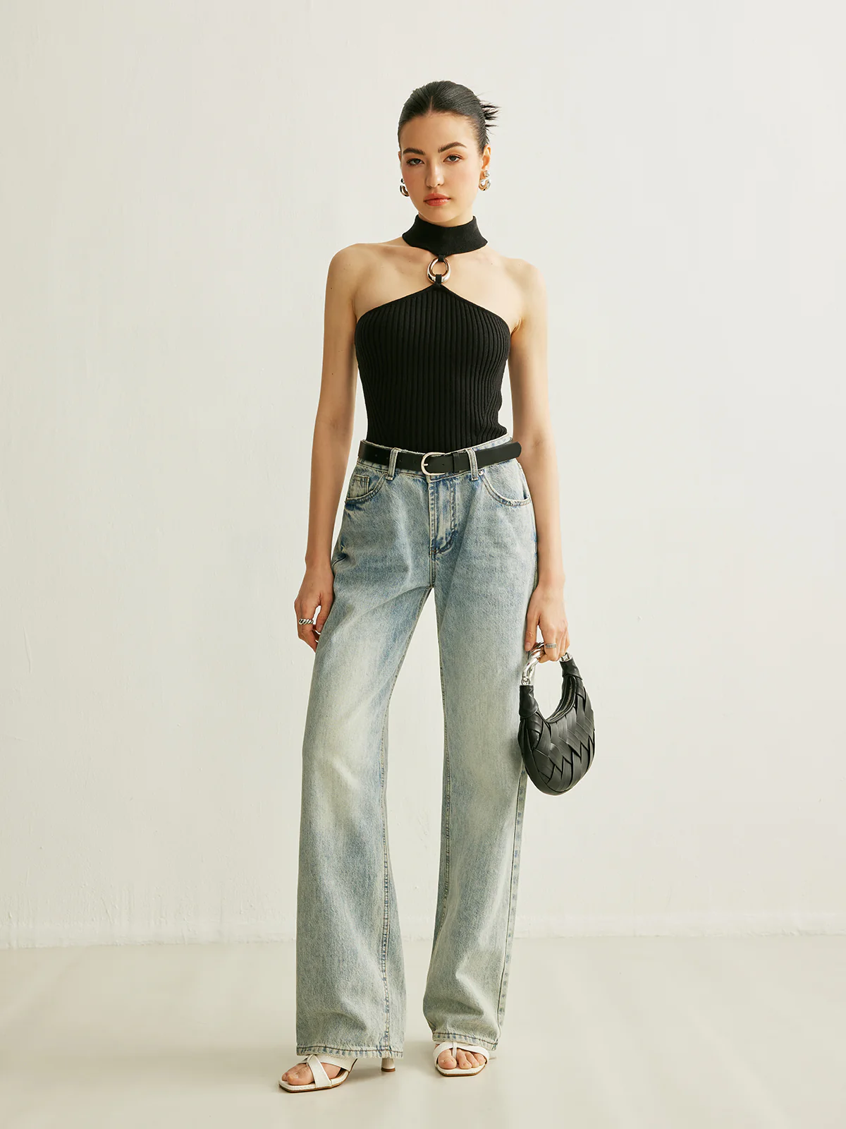 Ring Detail Ribbed Halter Top - Takermore