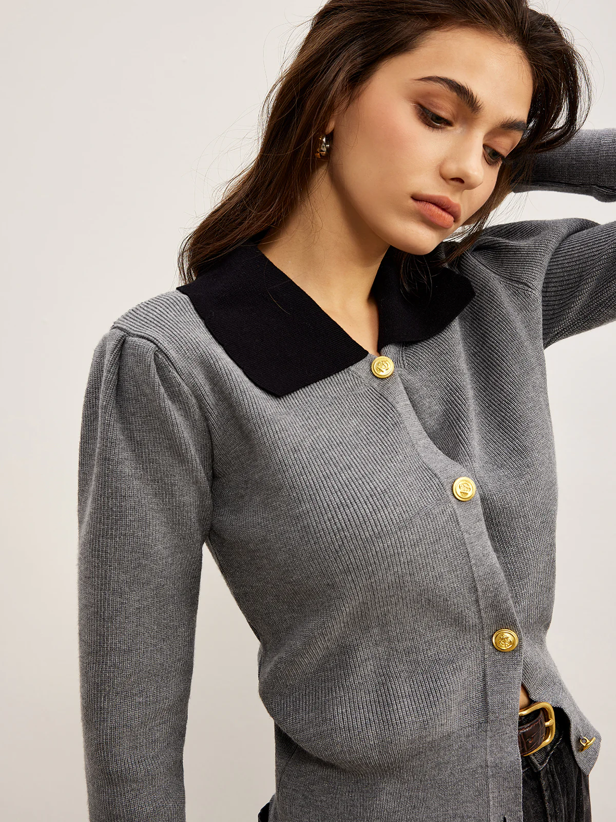 Contrast Collar Slim Button Cardigan - Takermore