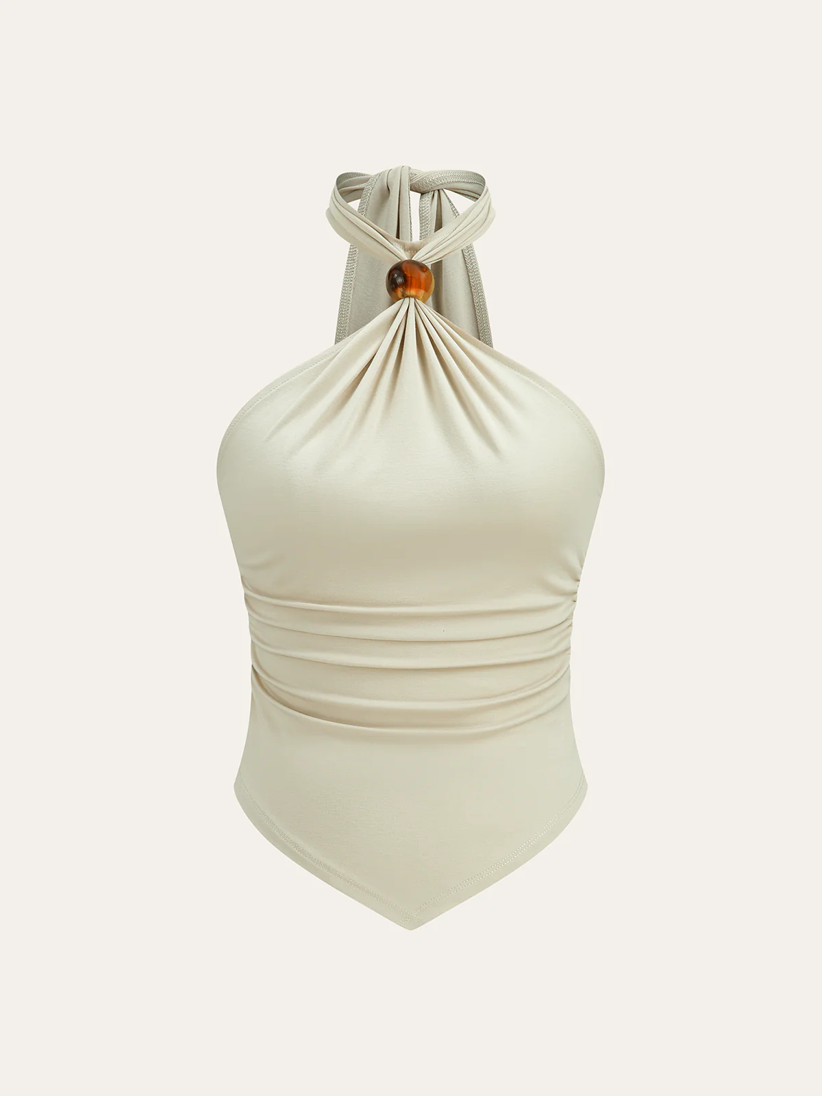 Halter Ruched Top with Bead Detail - Takermore