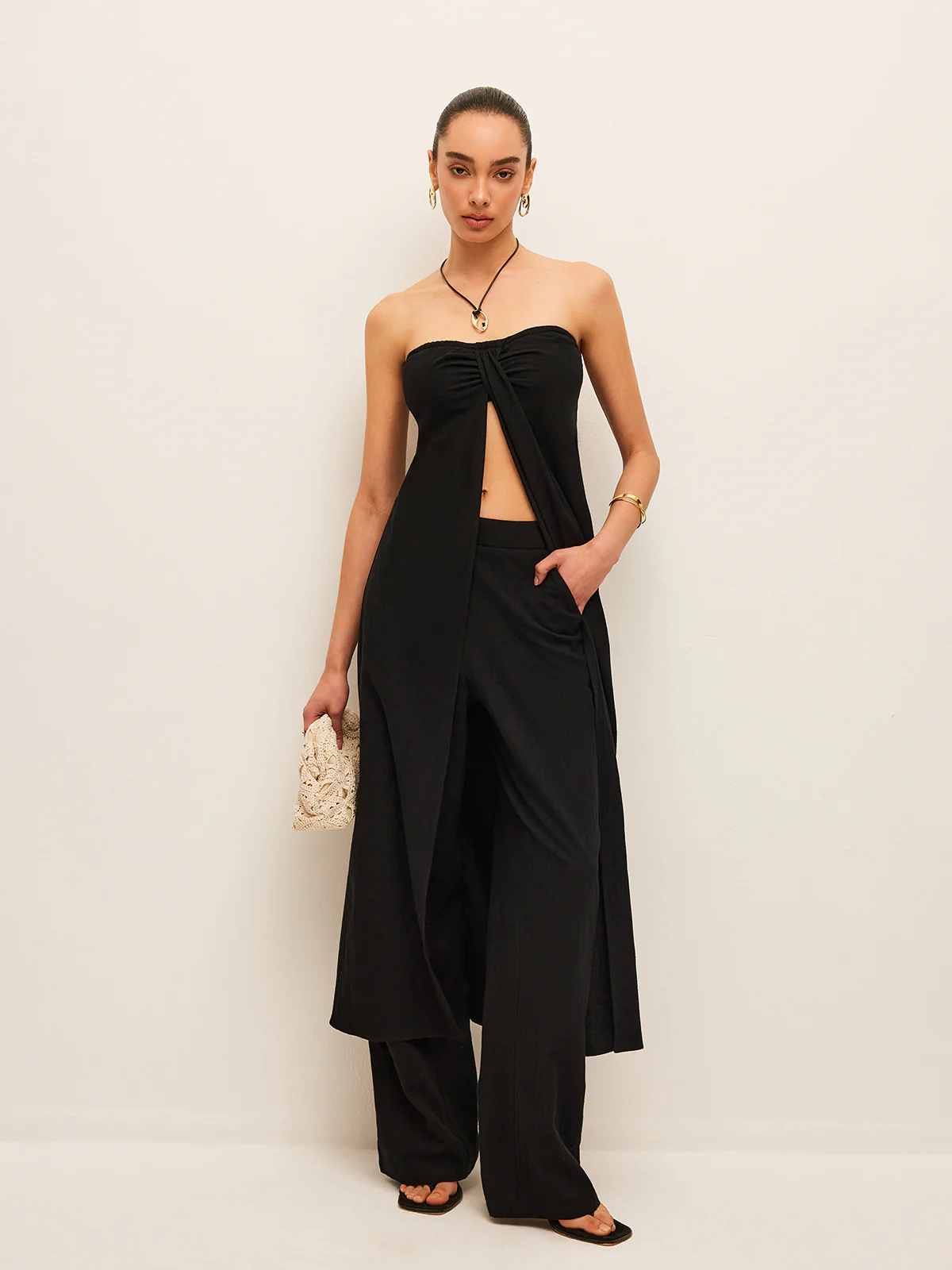 Cotton & Linen Tie-Front Top With Pants Set - Takermore