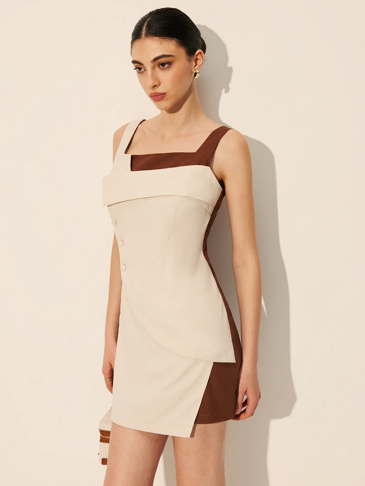 Linen & Cotton Sleeveless Square Neck Short Dress - Takermore