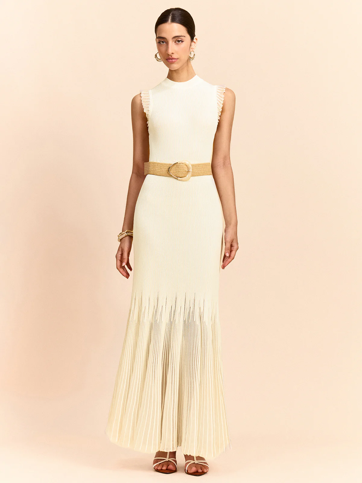 Tulle-Paneled Ruffled Knit Maxi Dress - Takermore