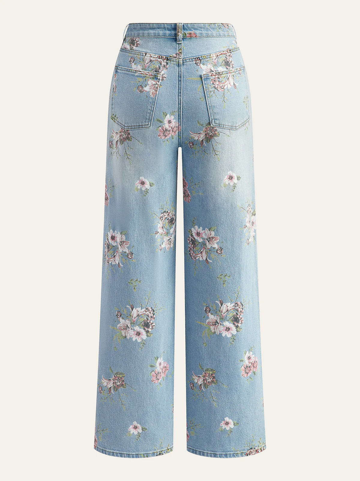 Floral Print Mid-Waist Denim Pants - Takermore