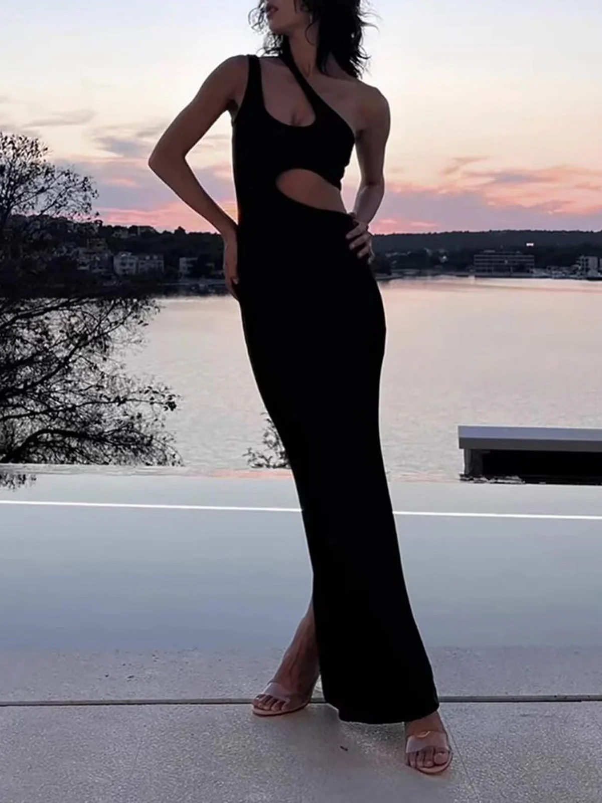 Solid Cutout Cami Long Dress - Takermore