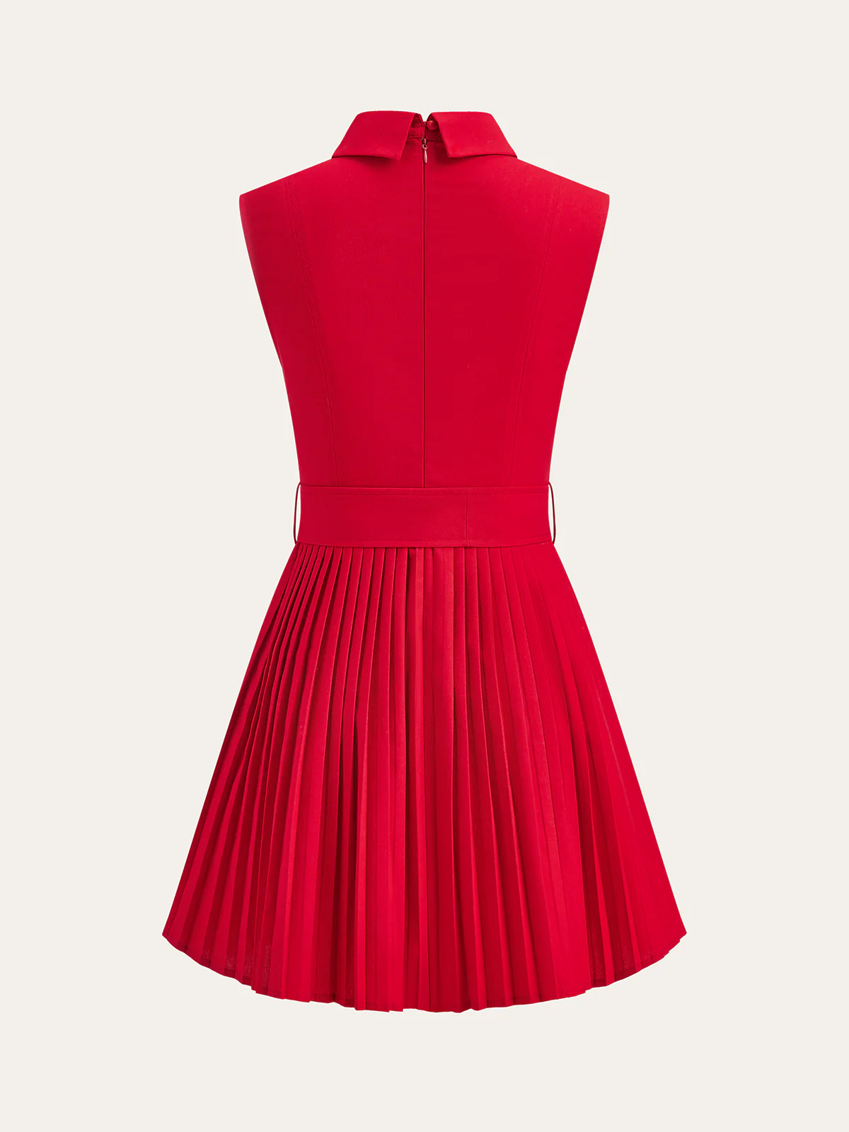 Shirt-Collar Pleated Dress with Belt - Takermore