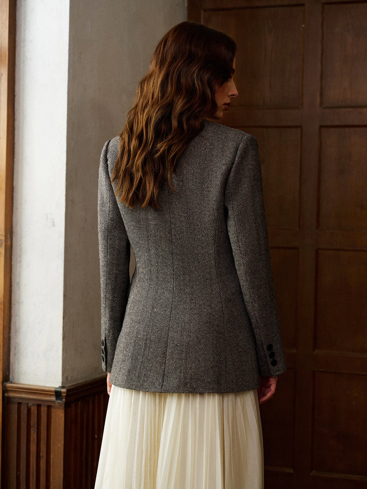 Wool-Blend Polka Dot Slim Blazer - Takermore