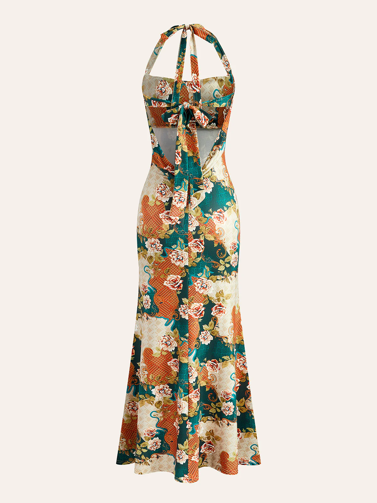 Halter Neck Back-Tie Floral Dress - Takermore