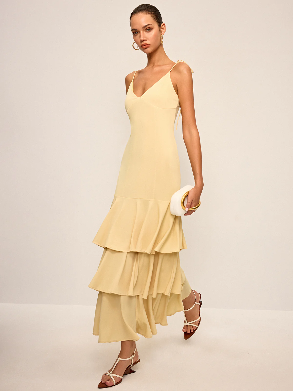 Tie-Strap Shoulder Tiered Maxi Dress - Takermore