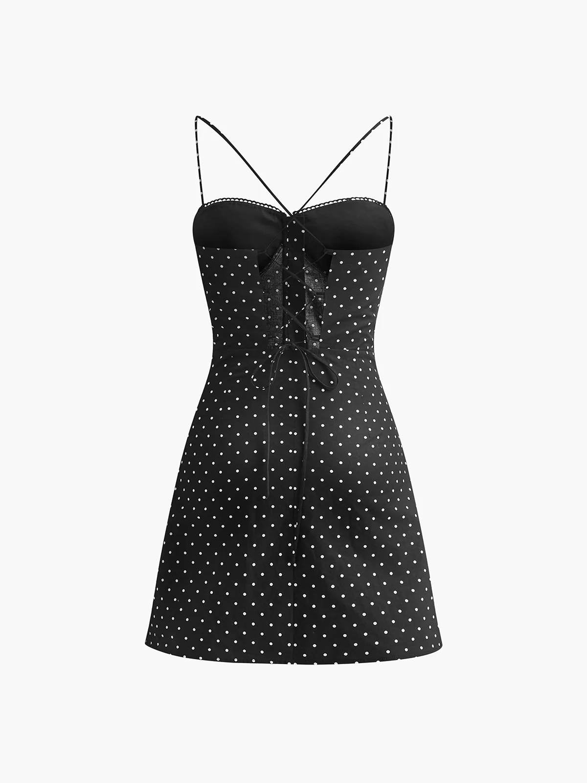 Polka Dot Knotted Back Cami Short Dress - Takermore