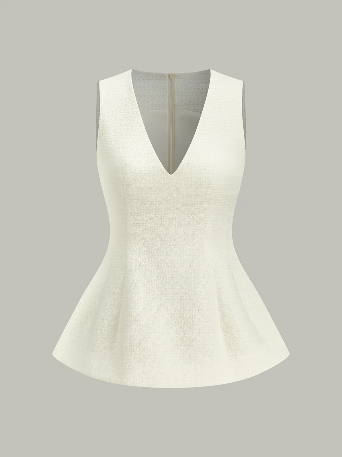 Textured V-Neck Peplum Top - Takermore