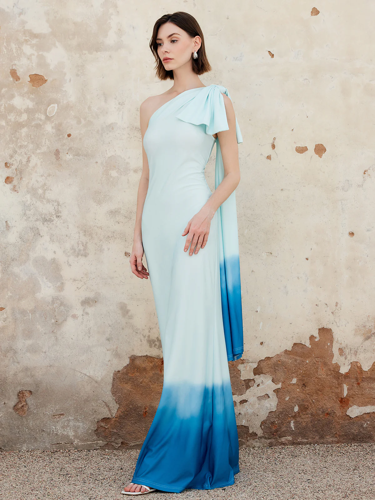 Ombre One Shoulder Long Dress - Takermore