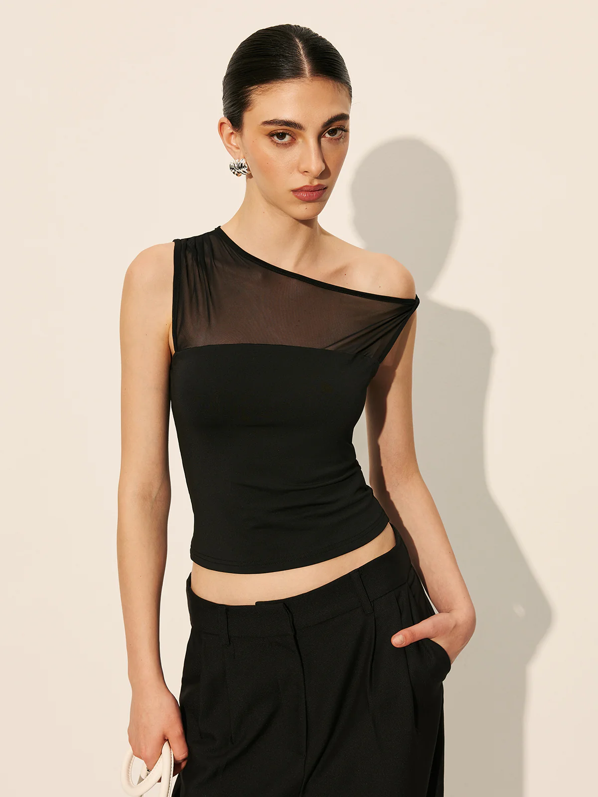 Sheer Panel One-Shoulder Top - Takermore
