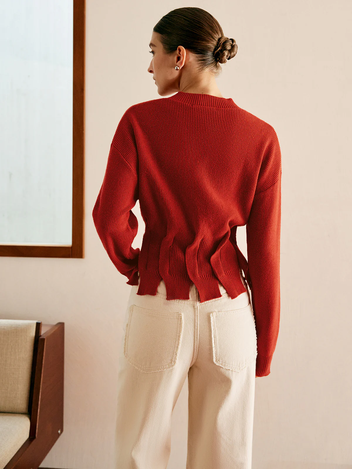 Wool-Blend Pleated Design Sweater - Takermore