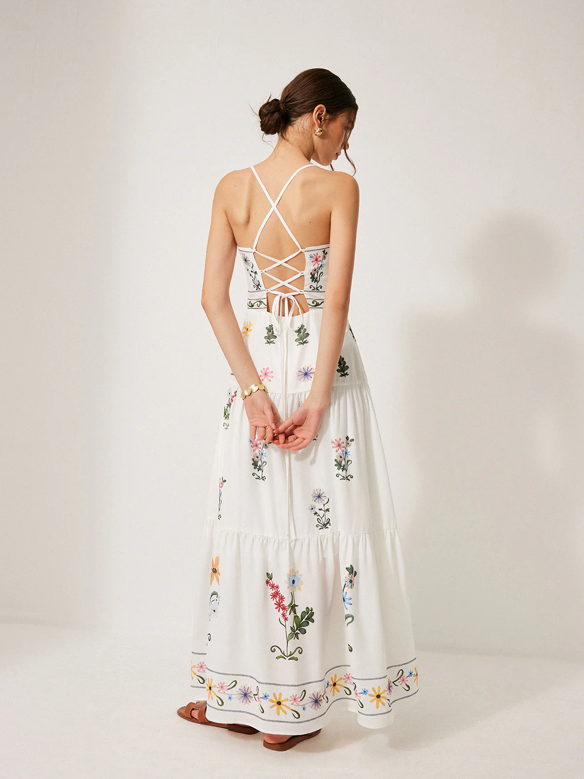Boho Lace-Up Back Cami Dress - Takermore
