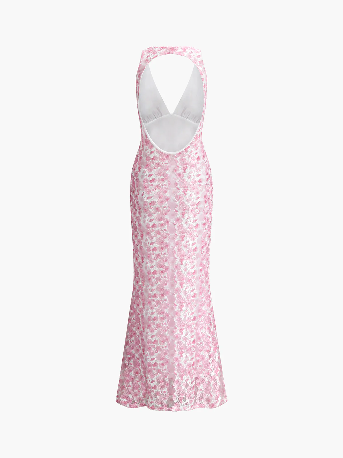 Cherry Blossom Halter Backless Long Dress - Takermore