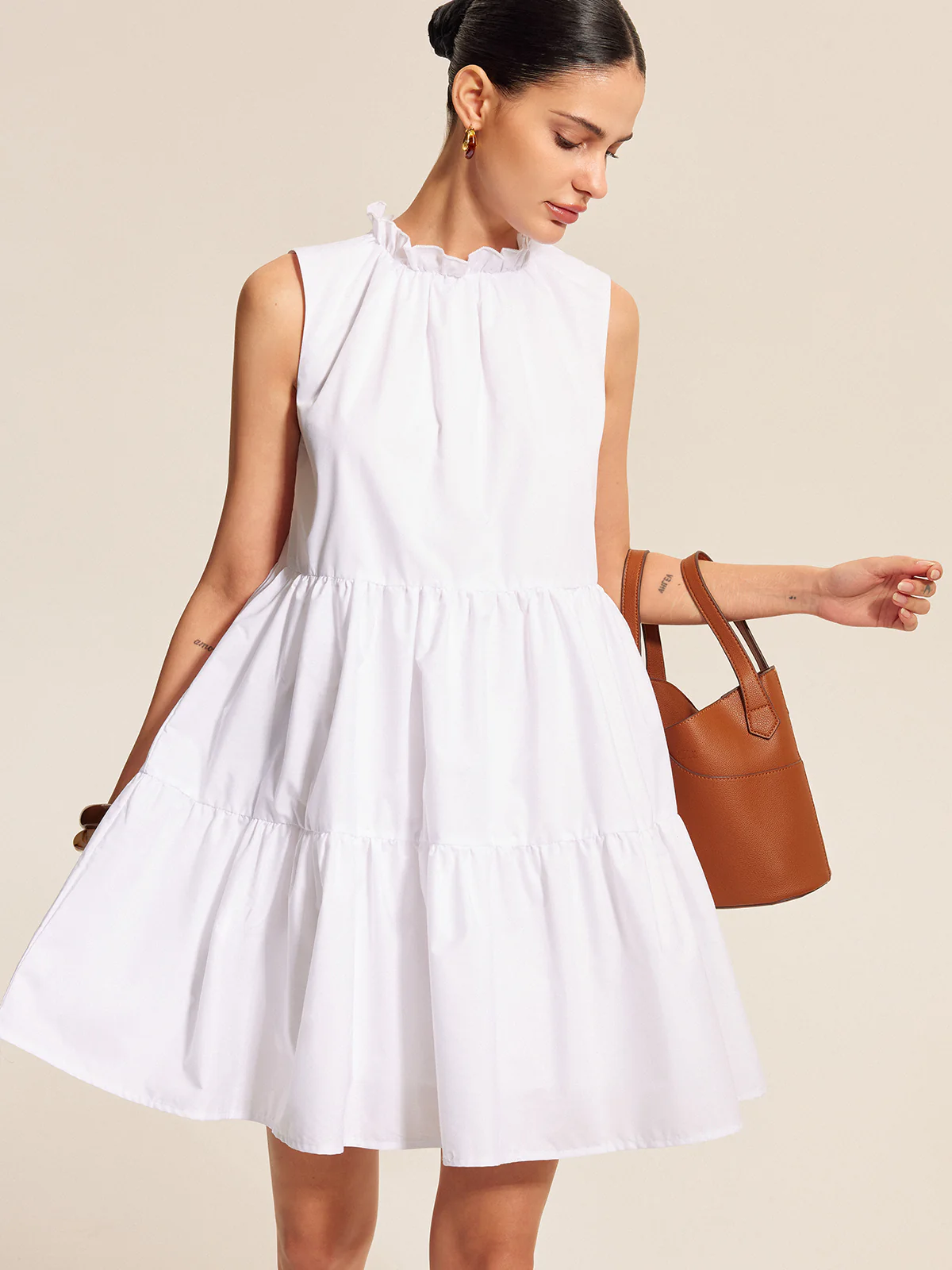 Ruffled Tie Back Tiered Dress - Takermore