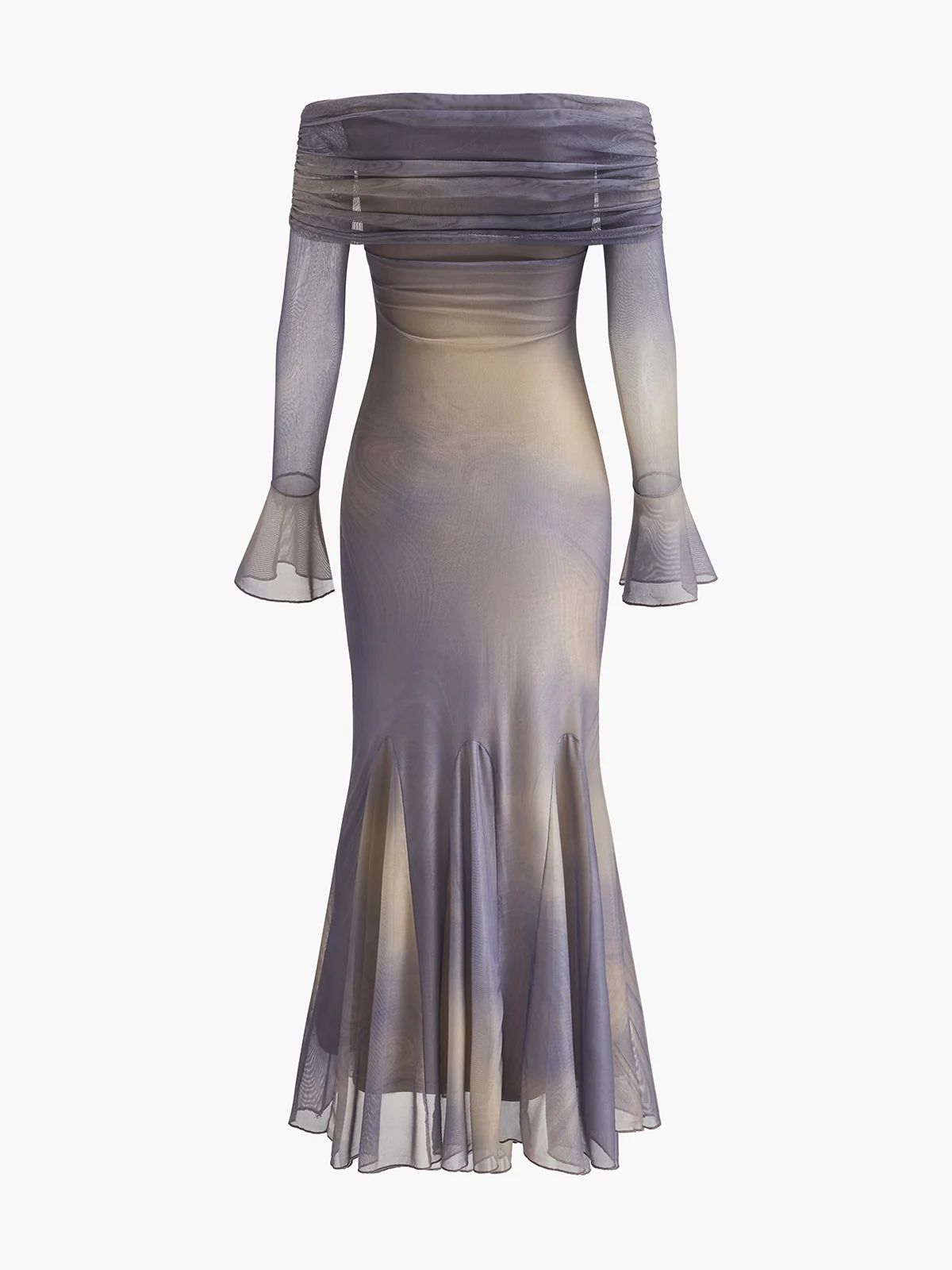 Semi-Sheer Off-Shoulder Bell Sleeves Dress - Takermore