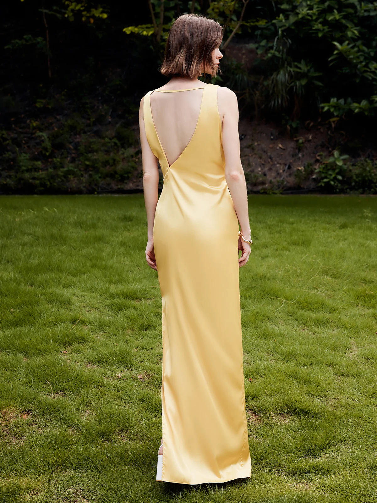 Asymmetrical Ruffle Backless Long Dress - Takermore