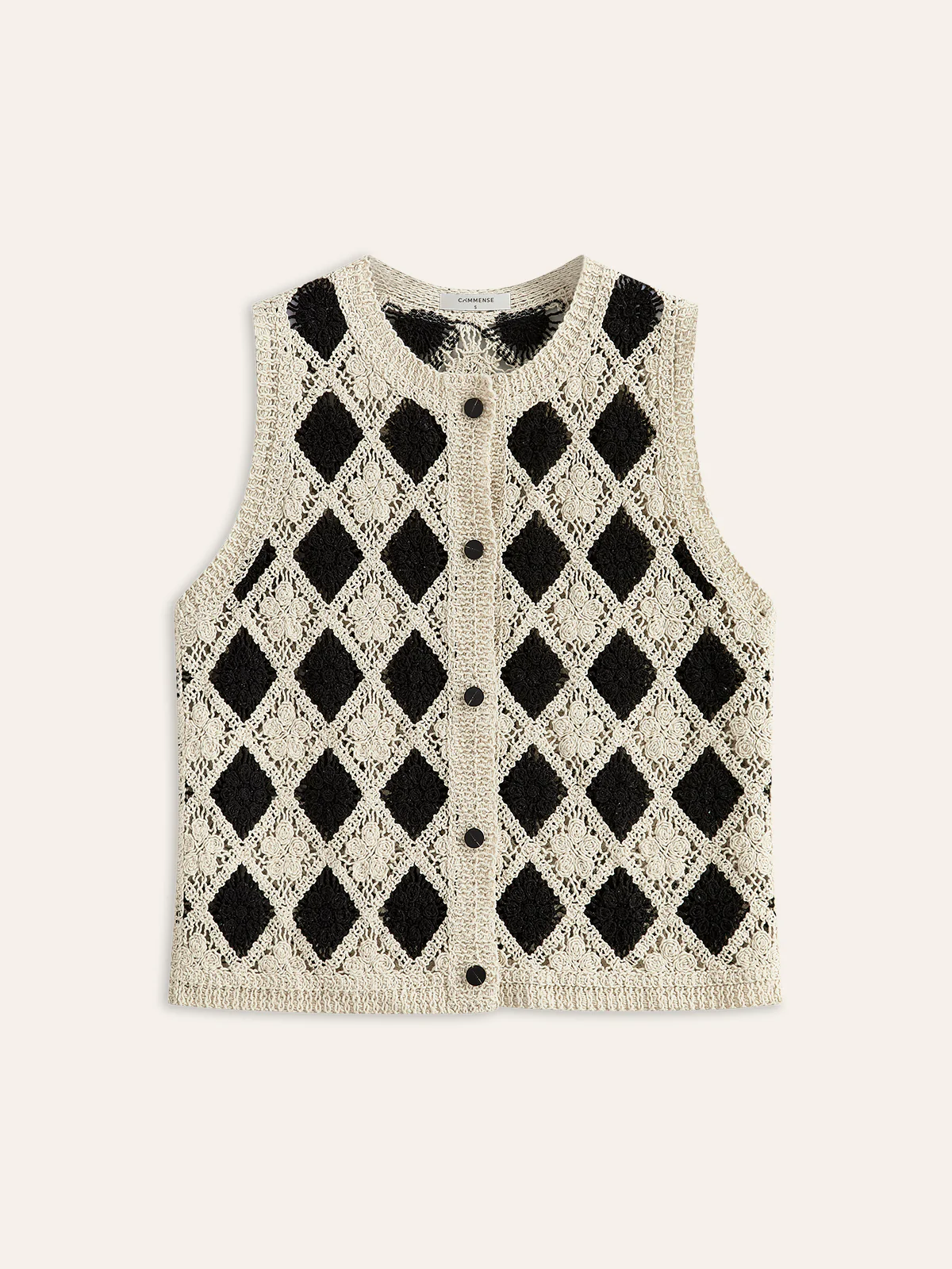 Embroidered Diamond Pattern Knit Vest - Takermore