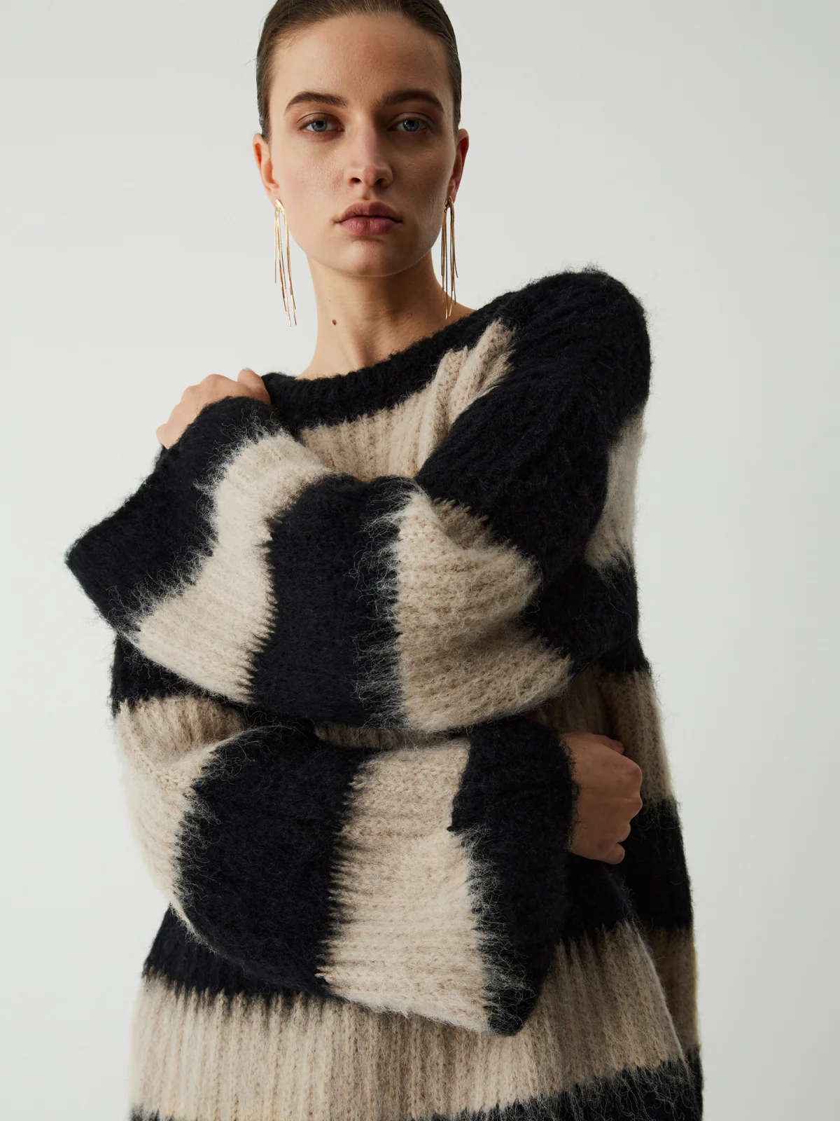 Mocha Stripe Fluffy Sweater - Takermore