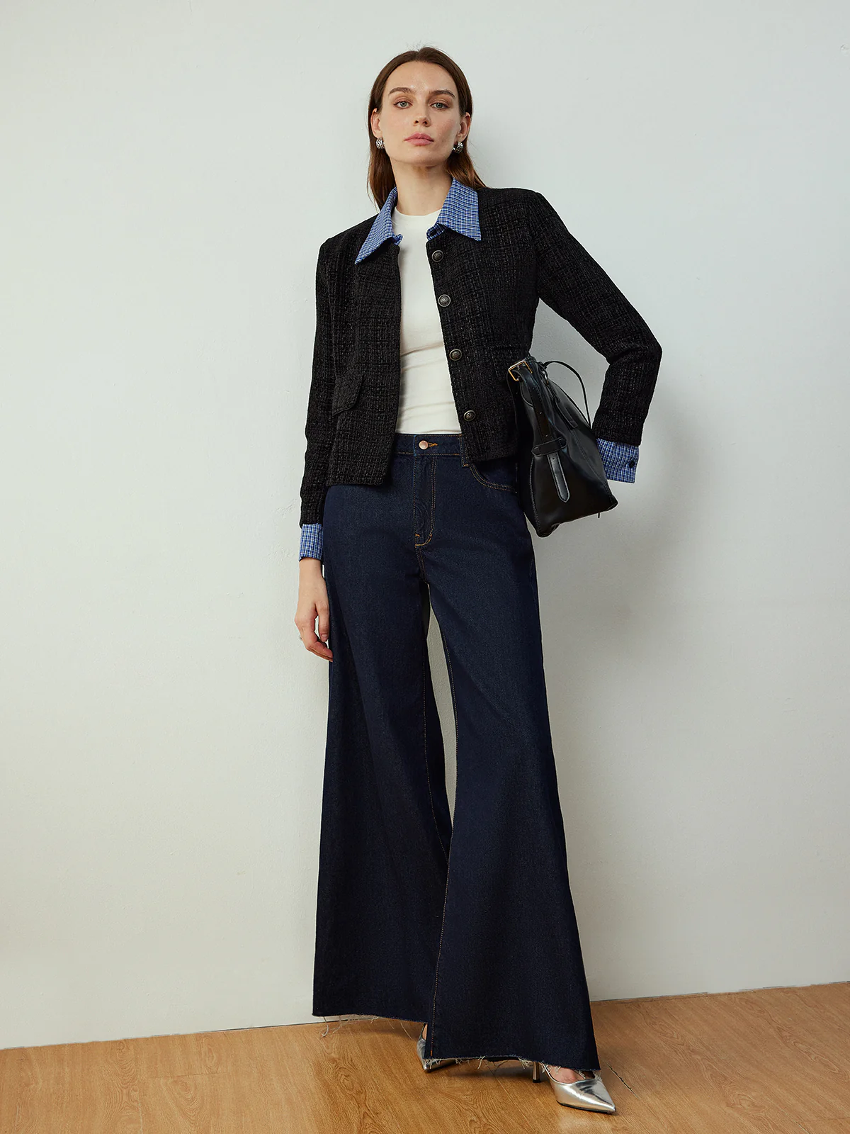 Plaid-Collar Short Jacket - Takermore