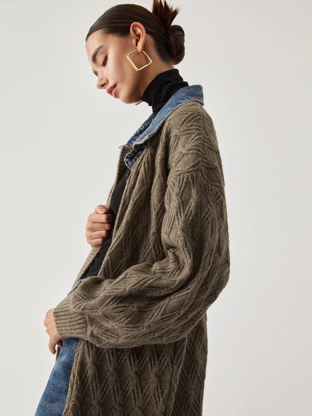 Diamond Stitch Knitting Longline Cardigan - Takermore