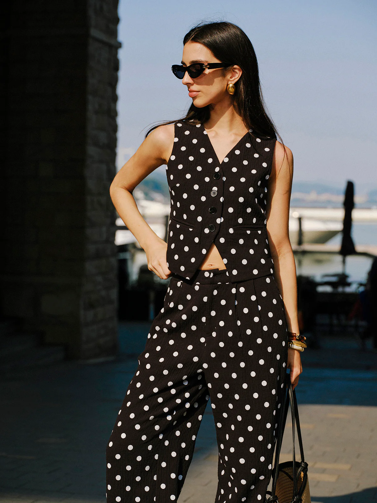 Cotton Polka Dot Vest With Pants Set - Takermore