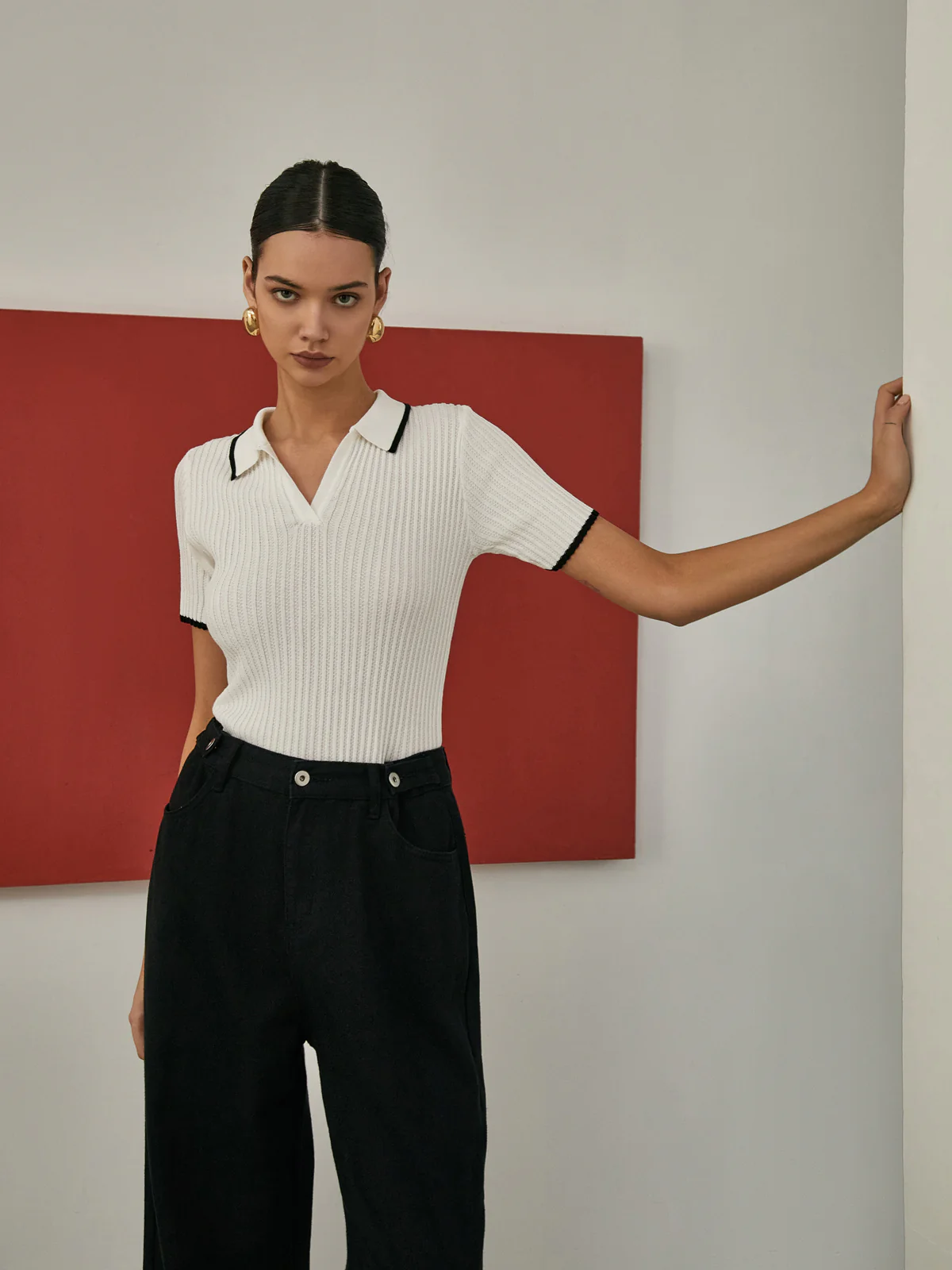 Contrast Trim Short Sleeve Knit Top - Takermore