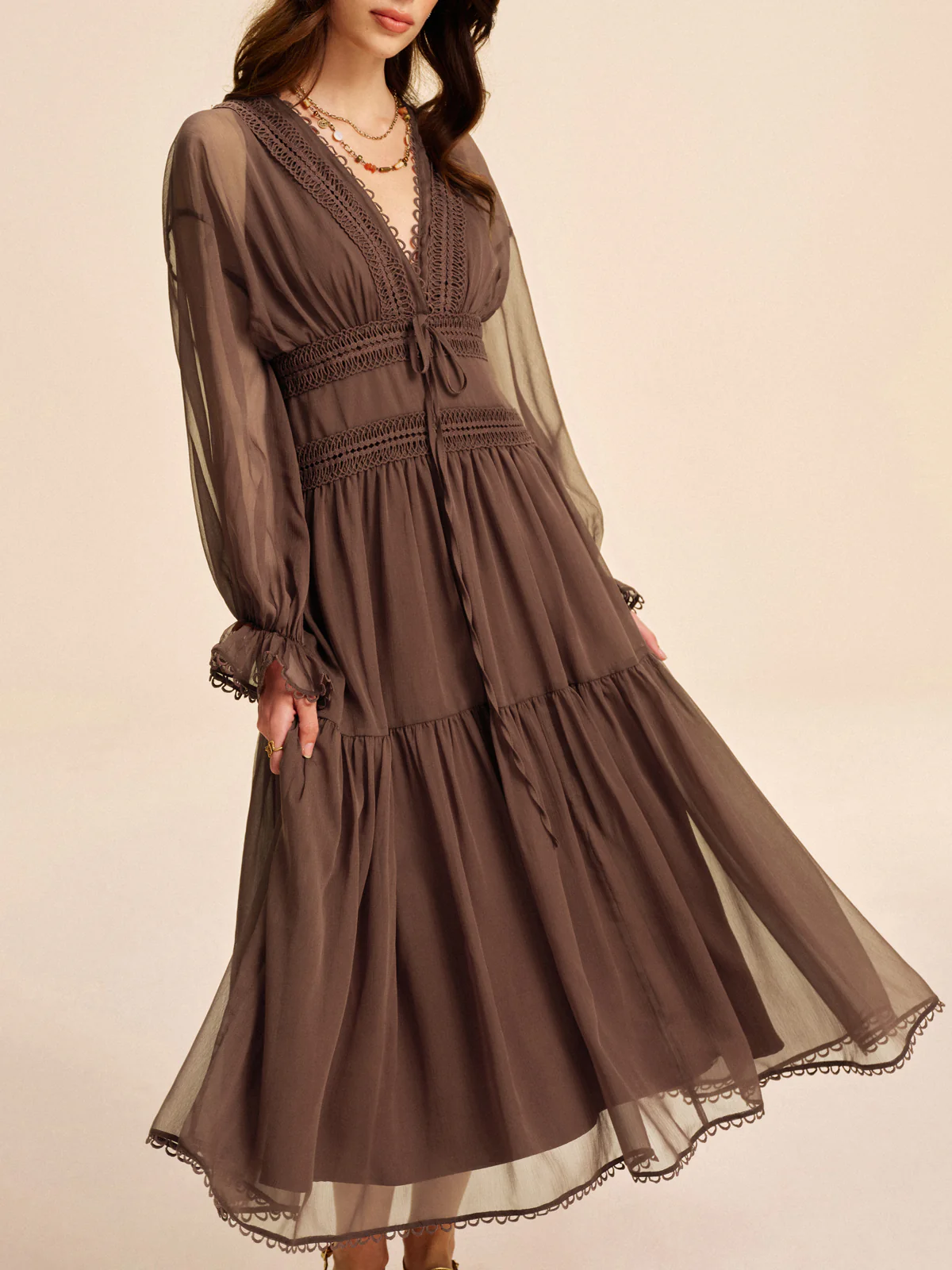 Boho Semi-Sheer Chiffon Dress - Takermore