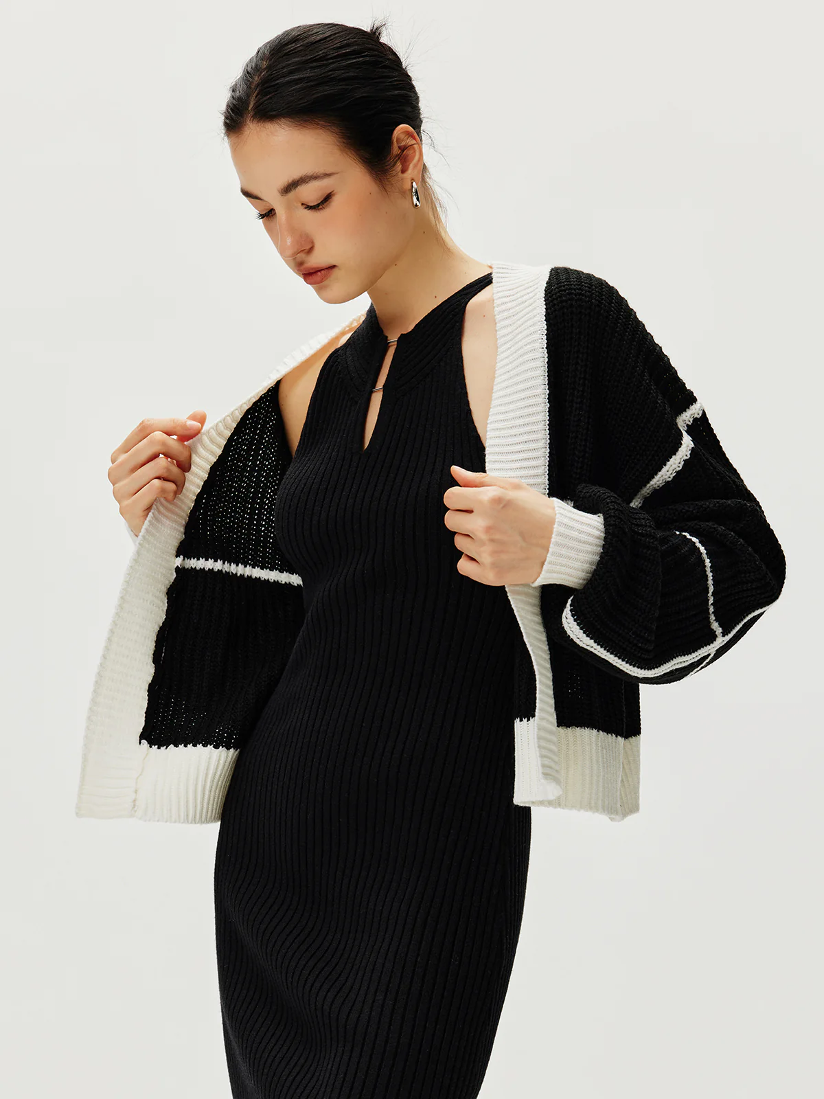 Color Block Versatile Knit Cardigan - Takermore