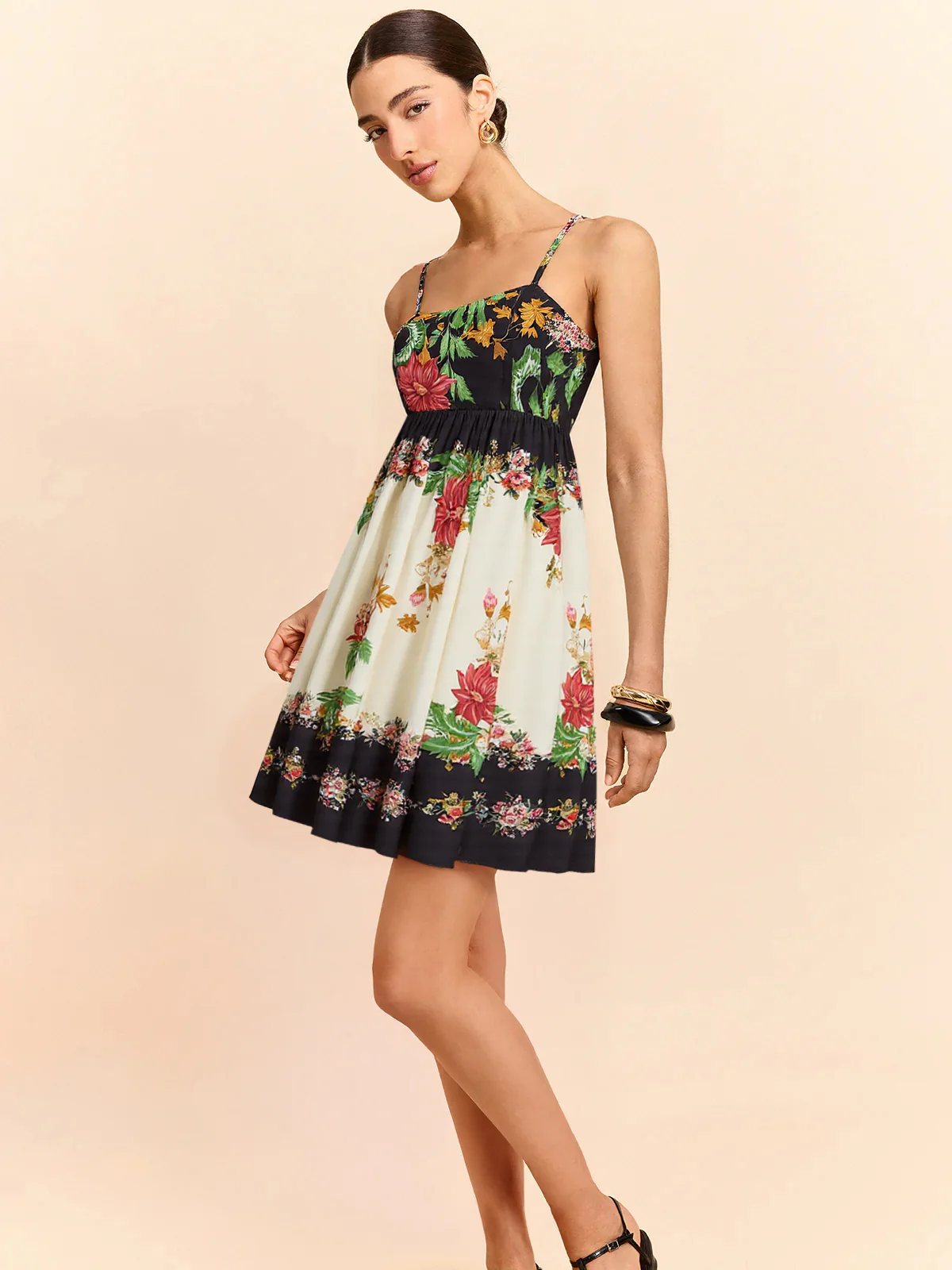 Floral Print Spaghetti Strap Mini Dress - Takermore