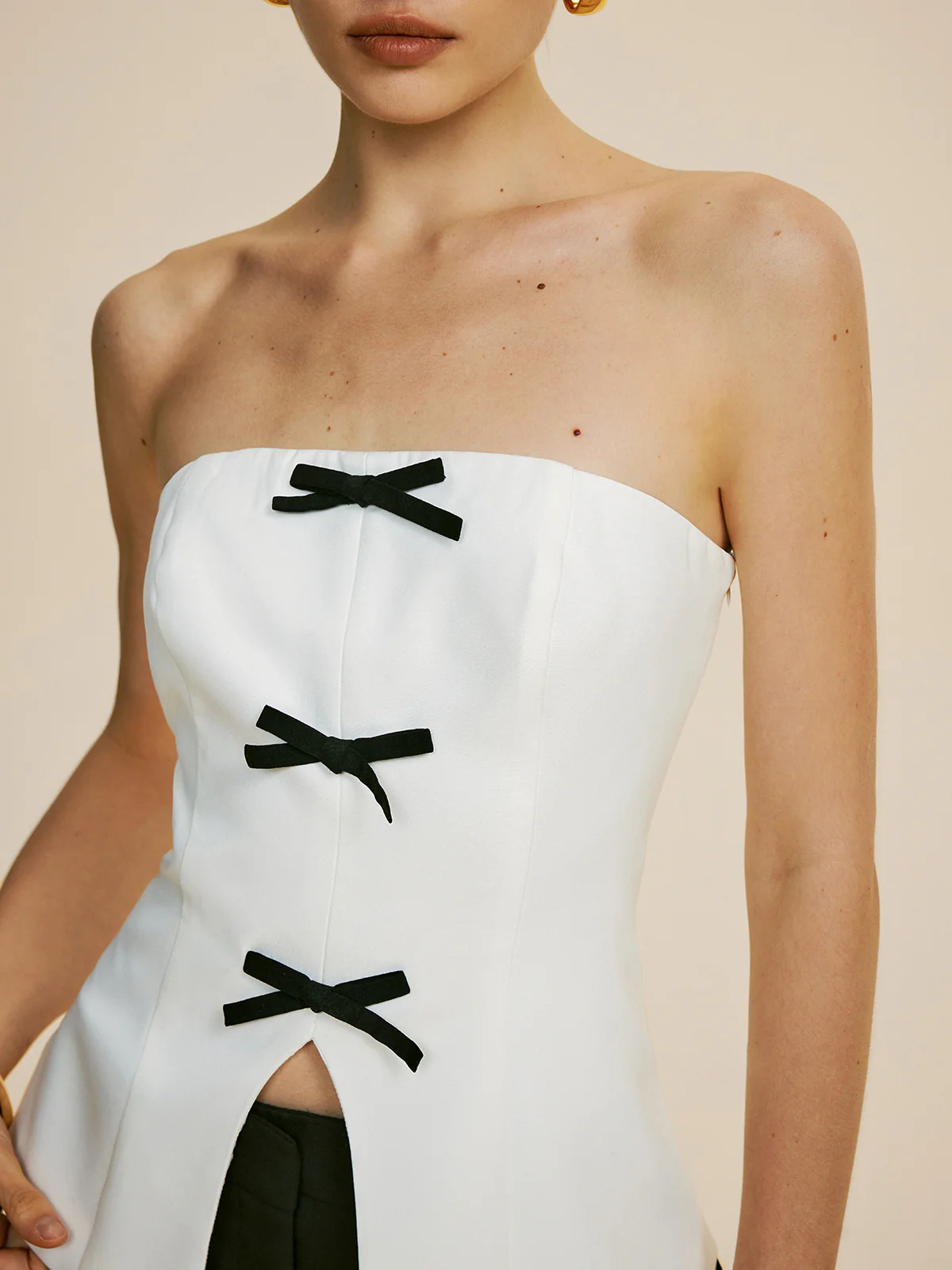 Bow Decor Split Tube Top - Takermore