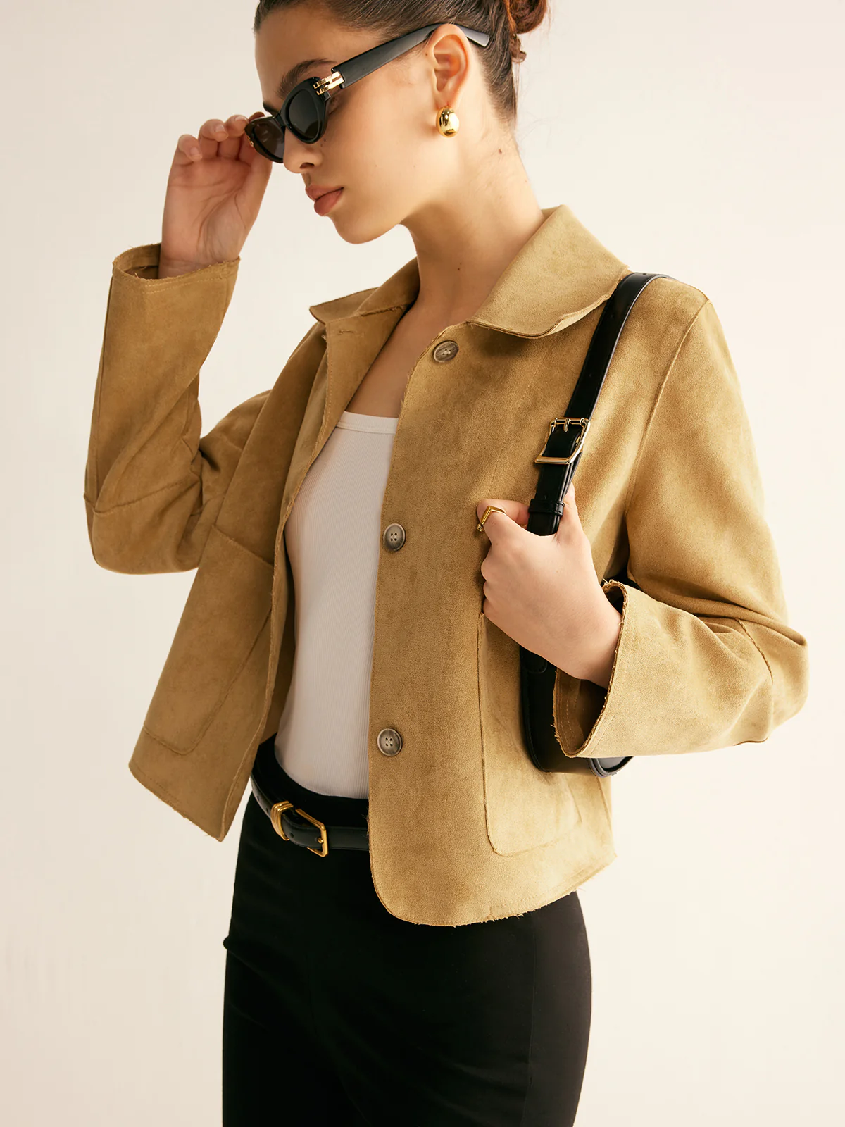 Plain Faux Leather Short Jacket - Takermore