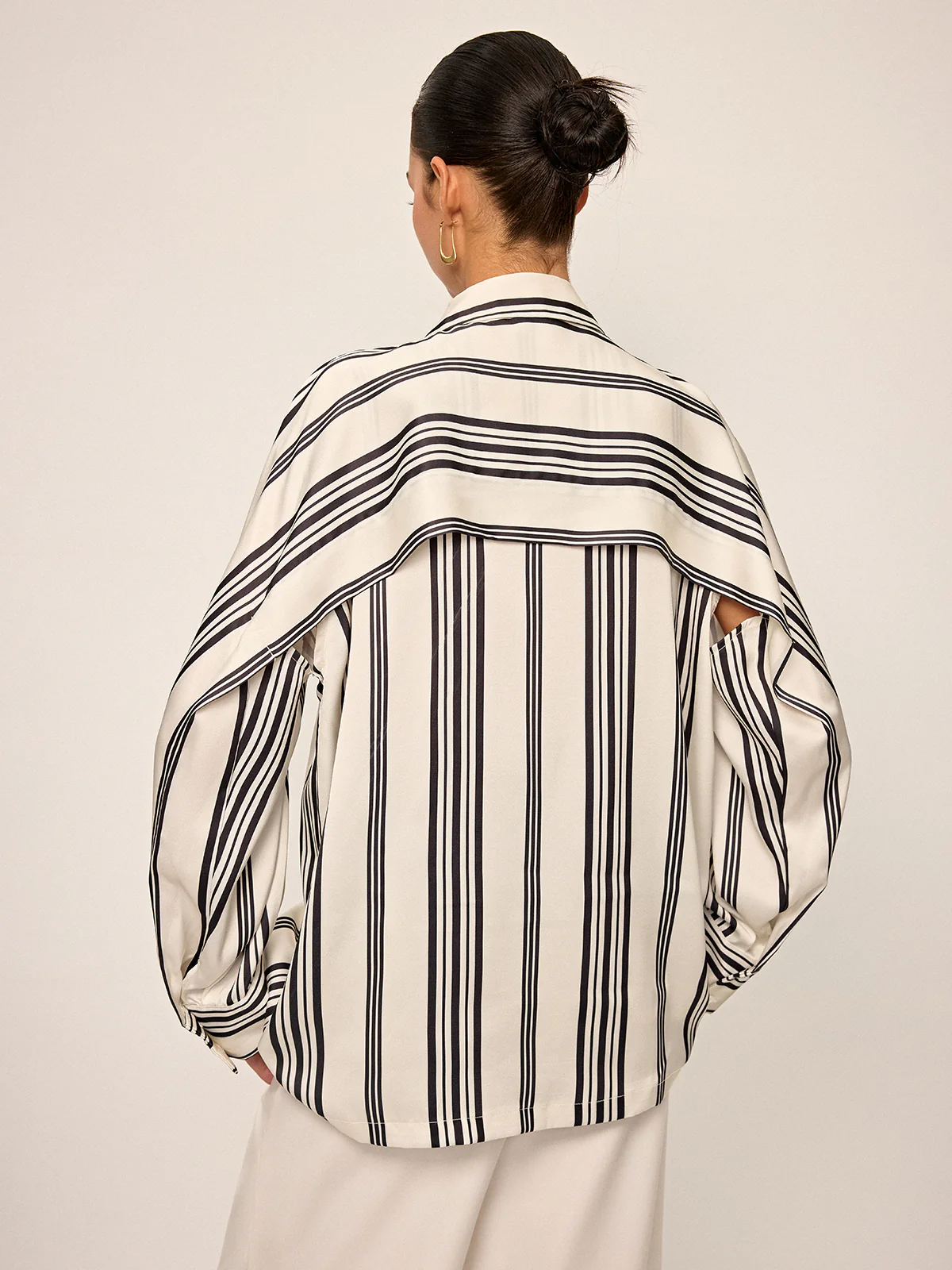 Oversized Satin Striped Shirt with Cut-Out Back Detail - Takermore