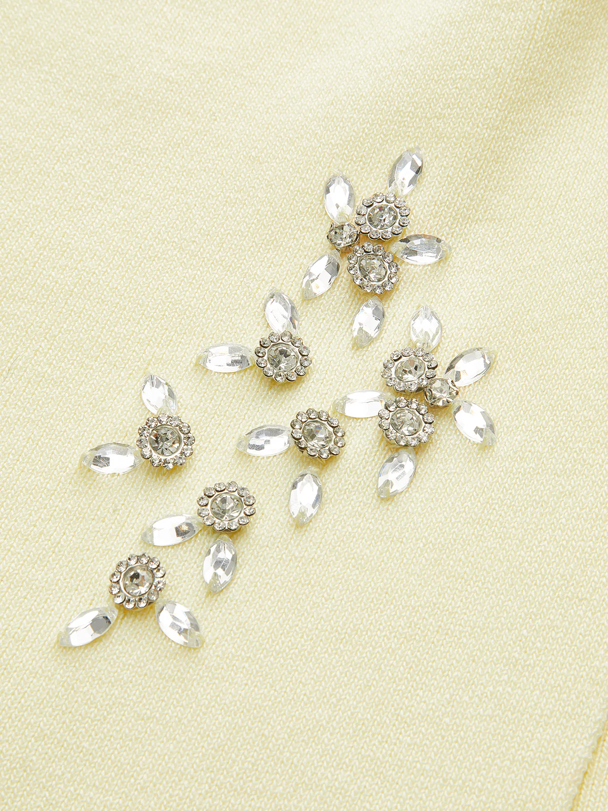 Off-Shoulder Knit Top with Crystal Embellishments - Takermore