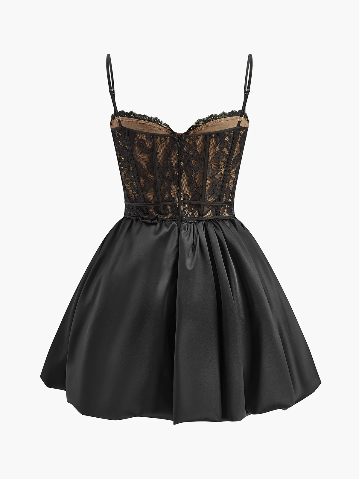 Pleated Satin-Hem Lace Cami Dress - Takermore