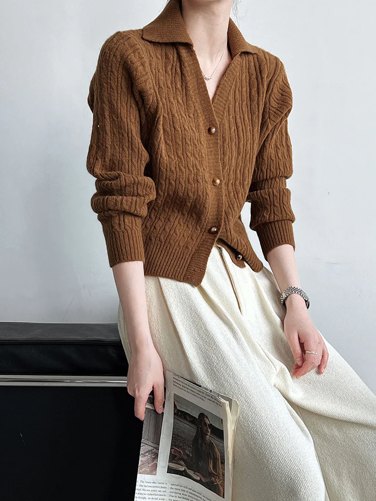 Lapel Button Short Cardigan - Takermore