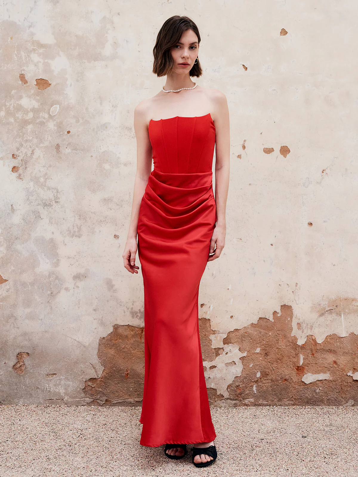 Pleated Zipper Tube Long Dress - Takermore